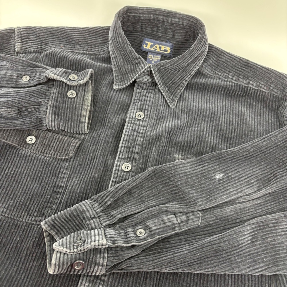Vtg Studio JAB Corduroy Shirt Mens M Black‎ Wide Wale Long Sleeve Button Up Y2K